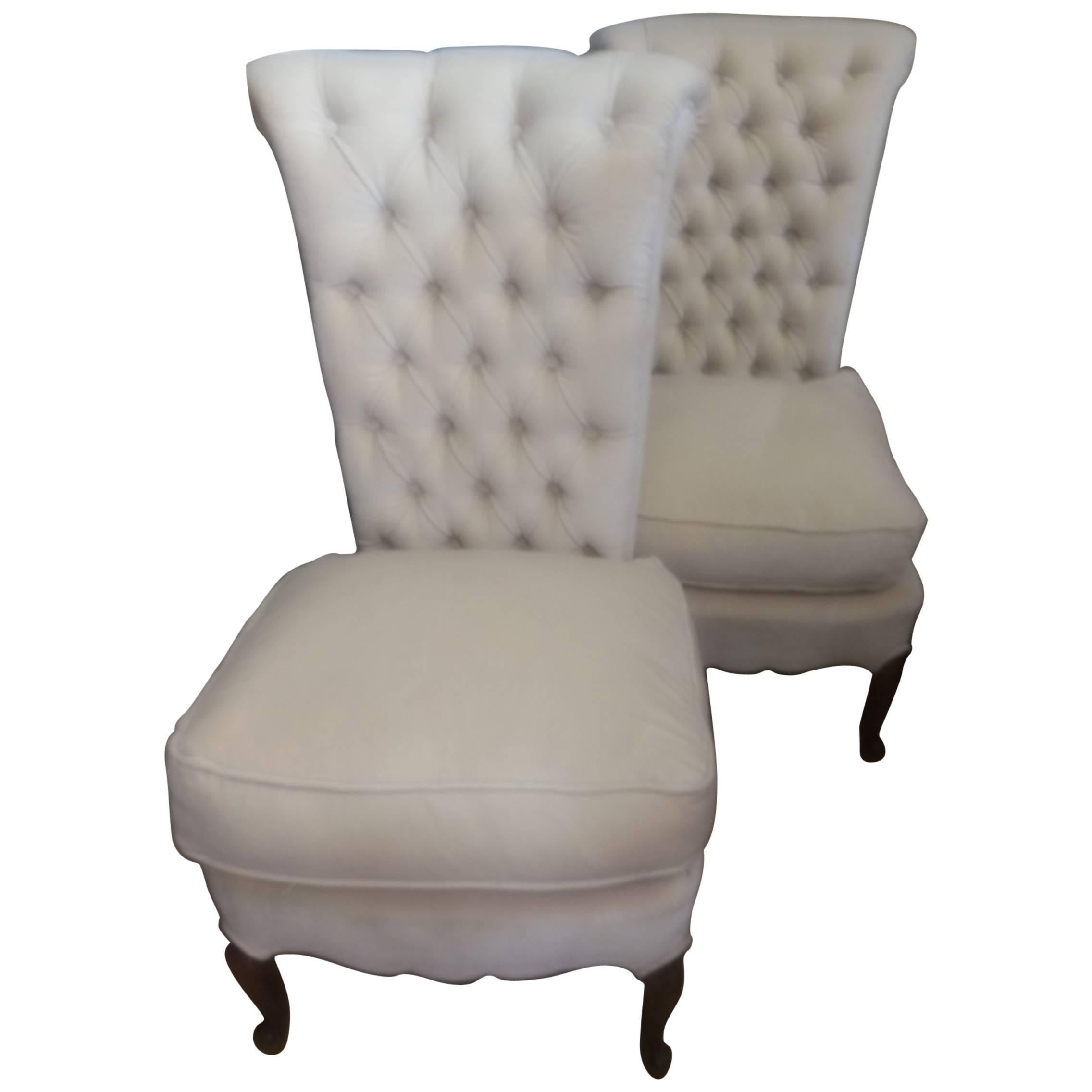 Pair of High Style Vintage Tufted Slipper Chairs For Sale