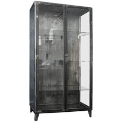 Retro Steel and Glass Medical Cabinet with Tapered Legs, circa 1950