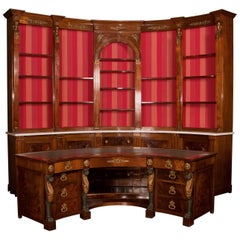Used Rare and Stunning Empire Mahogany Curved Desk and Bookshelf, 19th Century French