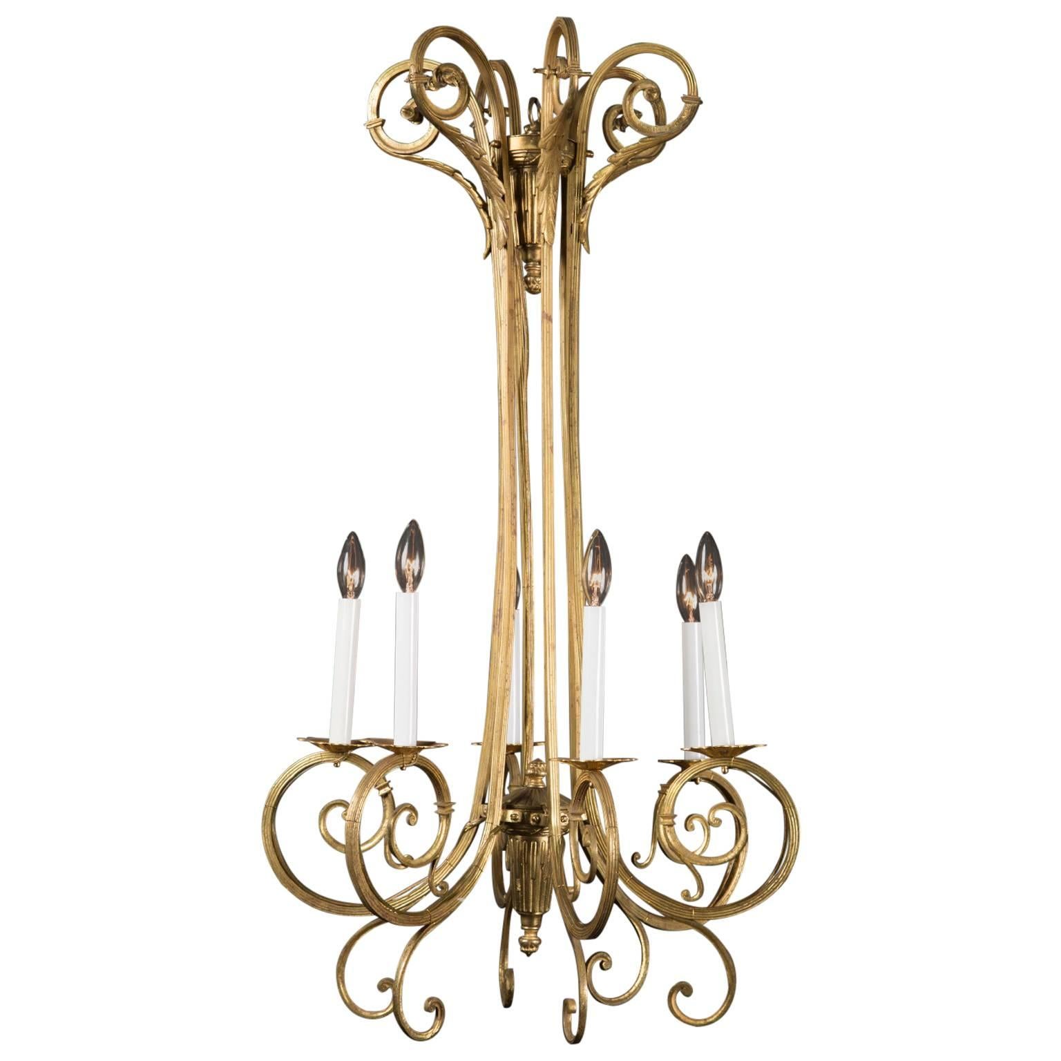 French Bronze Chandelier with Leaf Detail at 1stDibs