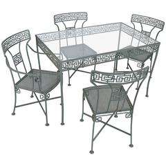 Vintage Wrought Iron Greek Key Dining Table and Chairs