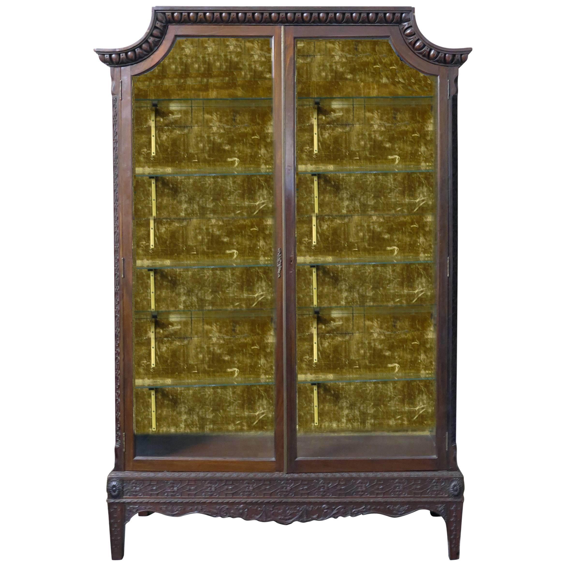 Chinese Chippendale Mahogany Display Cabinet Turn of the Century