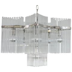Gaetano Sciolari for Lightolier Glass Rod and Chrome Chandelier 1