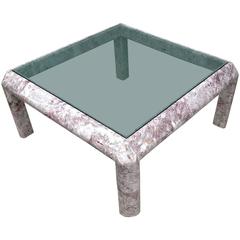 Square Marble Low Table with Inset Smoked Glass Top