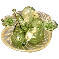 Murano Glass Bowl with Seven Pieces of Glass Fruit