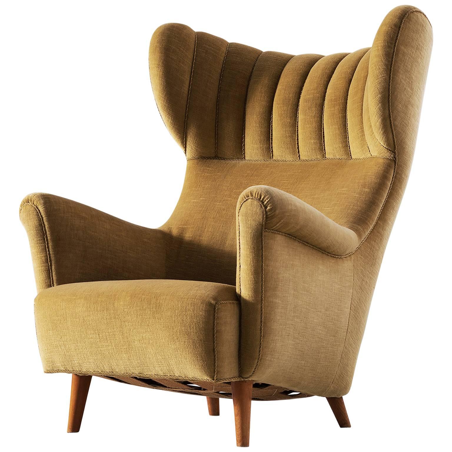 Large Italian Wingback Chair in Mohair