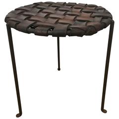 Iron and Woven Leather Stool by Swift and Monell