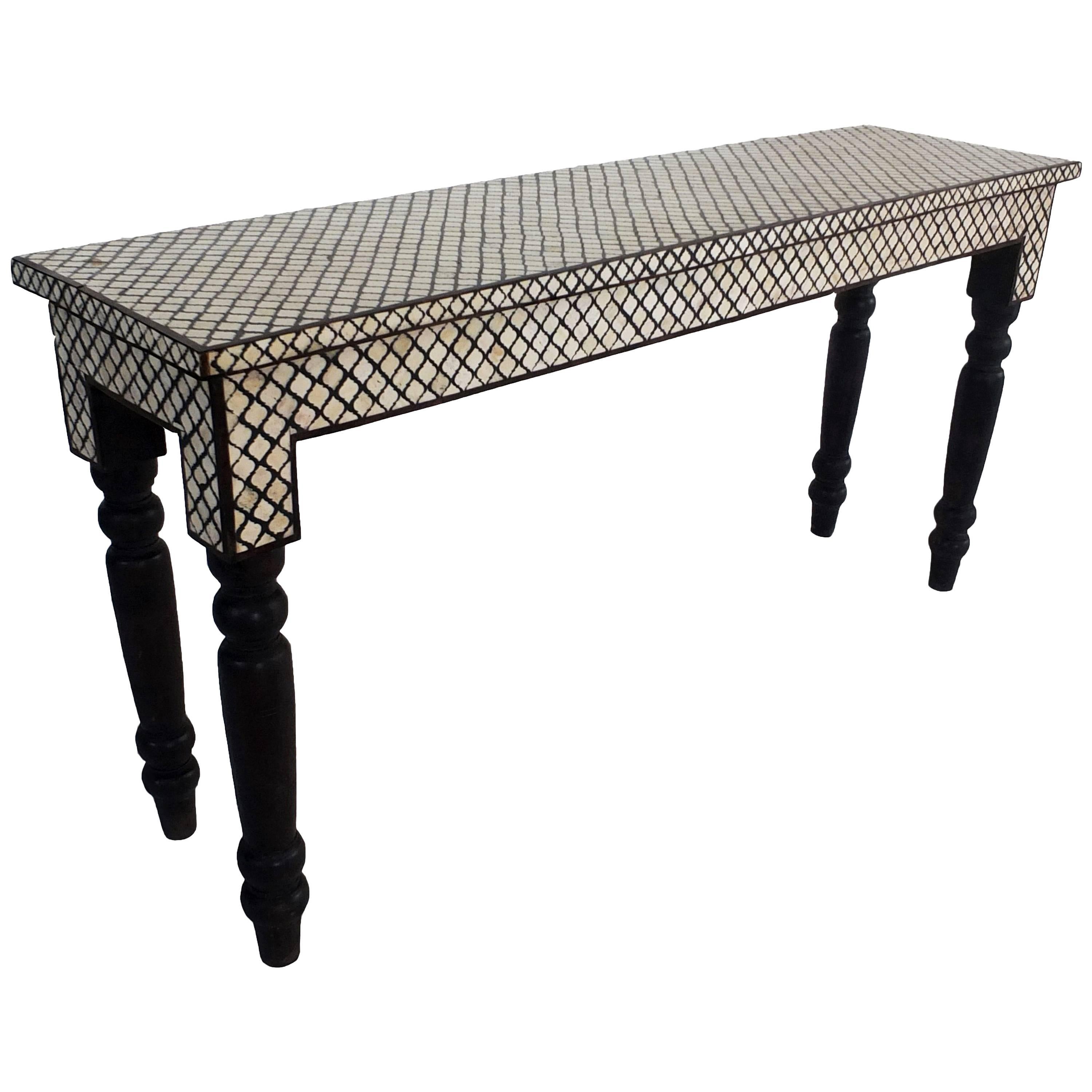 Elongated Bone Inlaid Console Table