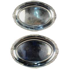 Dutch Art Nouveau Sterling Silver Serving Platters with Cattails by Saakes, Pair 4