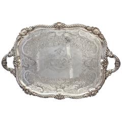 Antique Georgian Crested Sheffield Silver Plate Handled Serving Tray