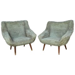 Vintage Gray Faux Fur Chairs