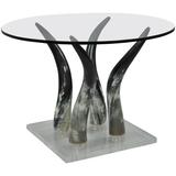 Mid Century Modern Chic Lucite and Horn Round Glass Occasional Side Table