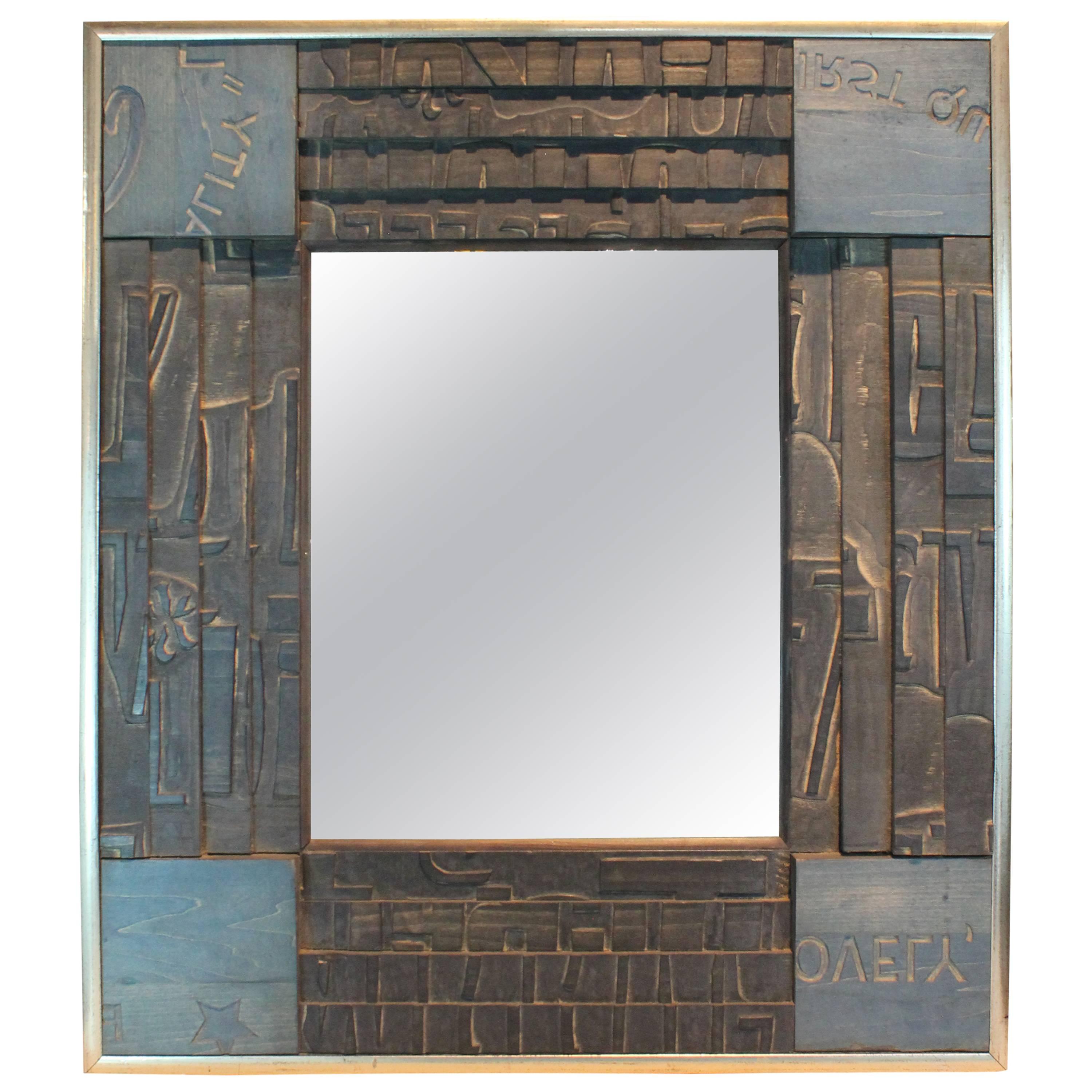 Modernist Mosaic Wood Block Fragmented Mirror For Sale