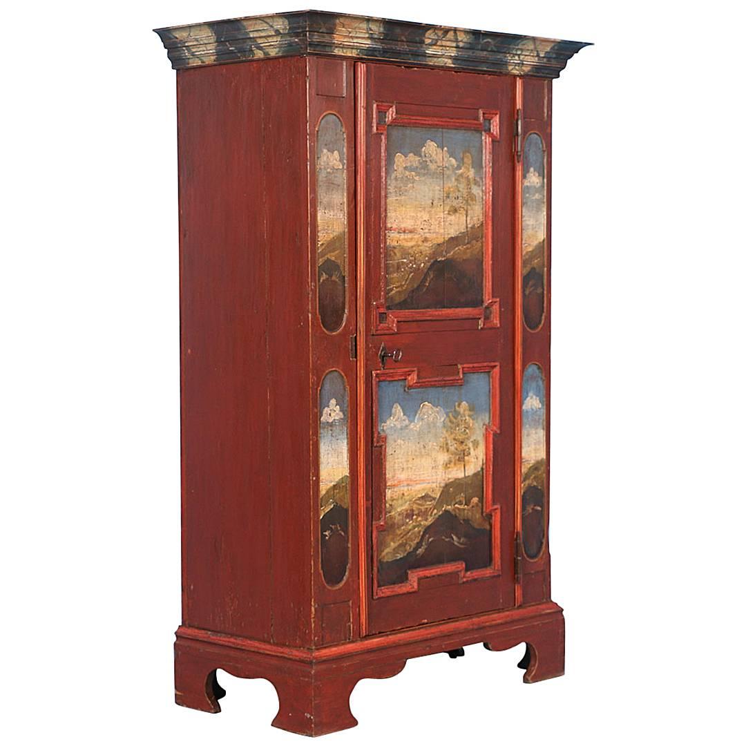 Antique Swedish Single Door Armoire with Original Red Paint, circa 1800-1820