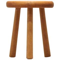1950s Pierre Chapo Style Brutalist Solid Wood Stool