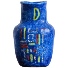 Guido Gambone Blue Glazed Ceramic Vase Donkey Mark