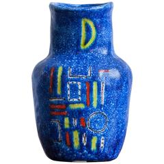 Guido Gambone Blue Glazed Ceramic Vase Donkey Mark 11
