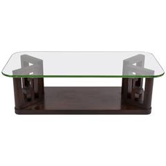 Elegant Art Deco Glass Top Cocktail Table
