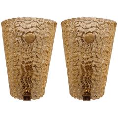 Pair of Swedish 1980s Gold Infused Blown Glass Wall Lights 1