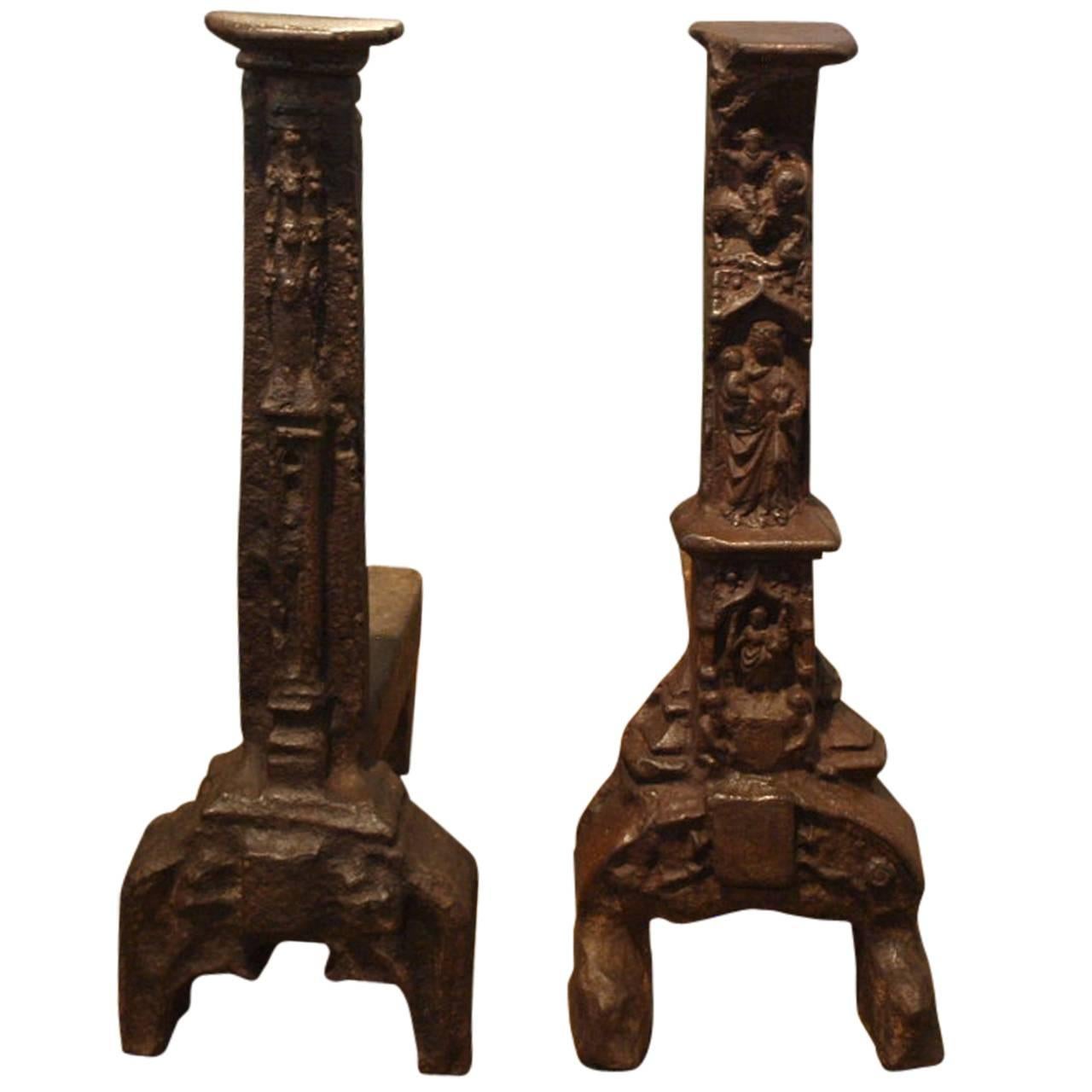 Outstanding Set of French Gothic Andirons For Sale