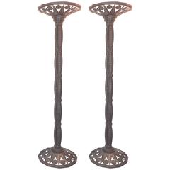 Wonderful Large Pair French Art Deco Patinated Bronze Iron Floor Lamps Torchère 5