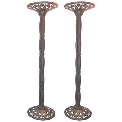 Wonderful Large Pair French Art Deco Patinated Bronze Iron Floor Lamps Torchère