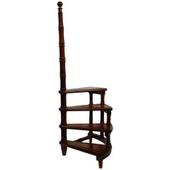 Vintage English Library Step Ladder with Leather Stairs