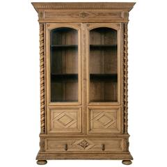 Antique 19th Century Hand-Carved Oak Henri II Bibliotheque or Bookcase in Natural Finish