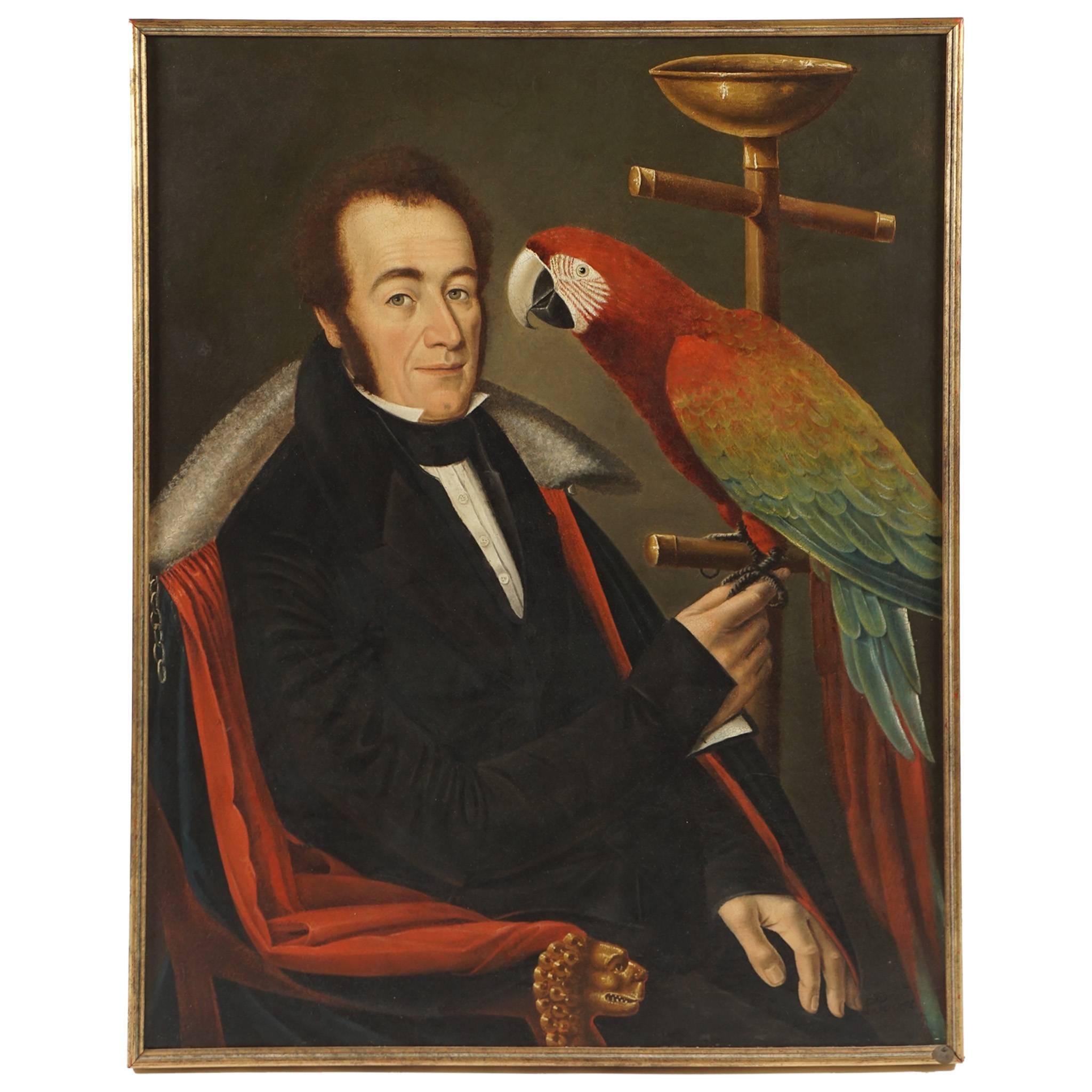 Gentleman with Parrot Portrait, Camilo Domeniconi, Chile, circa 1835