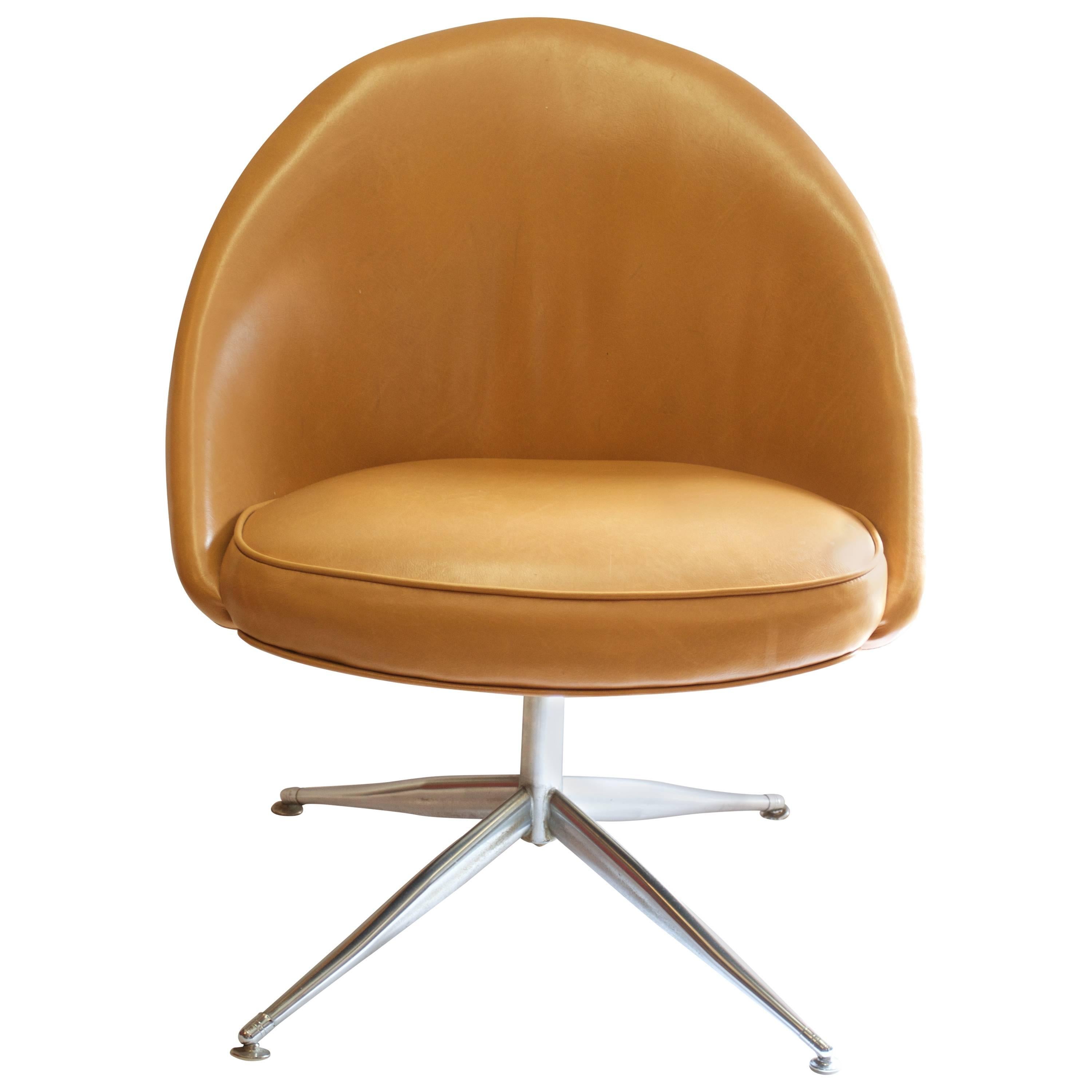 Vanity Slipper Chair with Chrome Base in Camel Leather