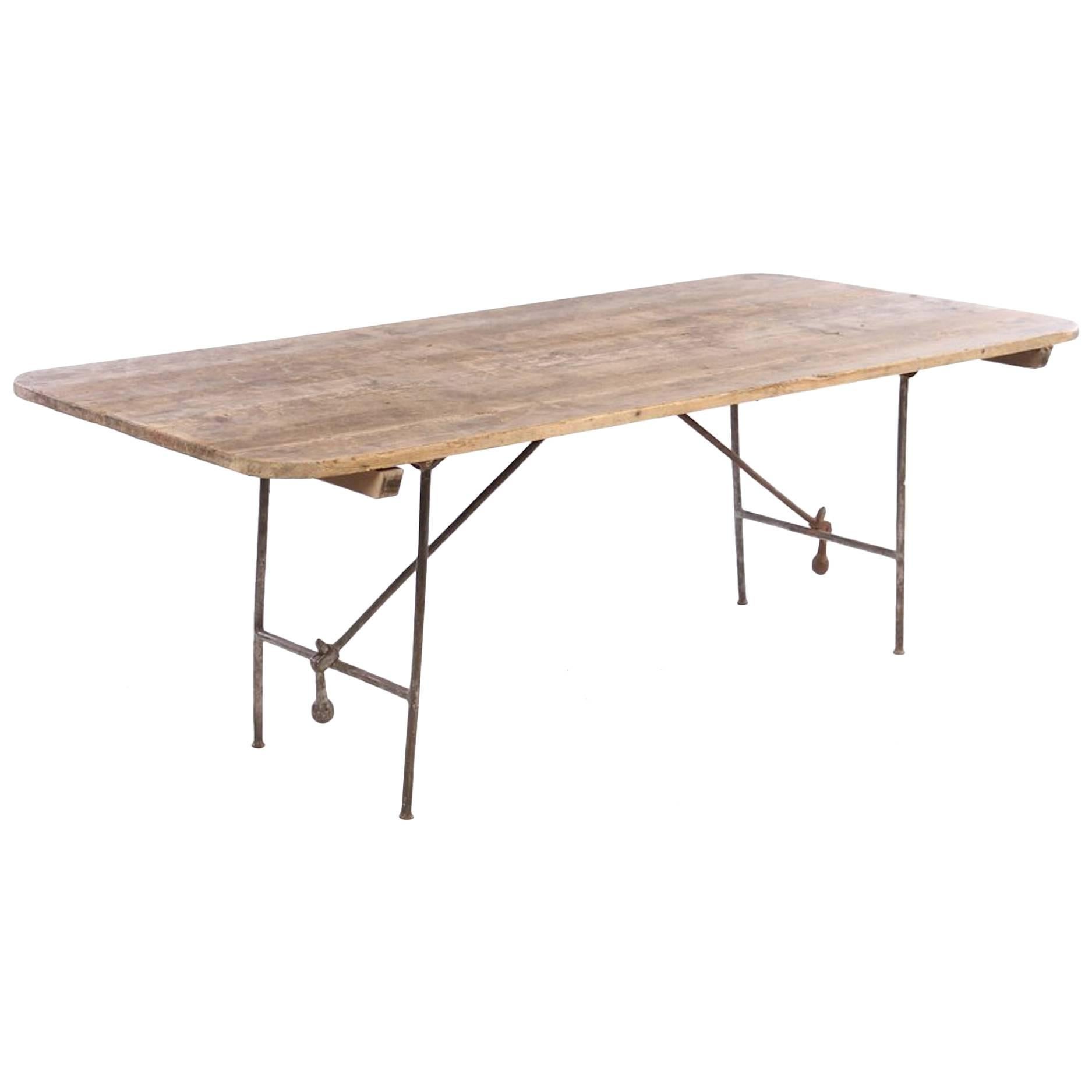 Early 20th Century Wood Plank Counterbalance Folding Table