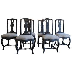 Antique Set of Six Swedish Period Rococo Chairs, Stamped by maker
