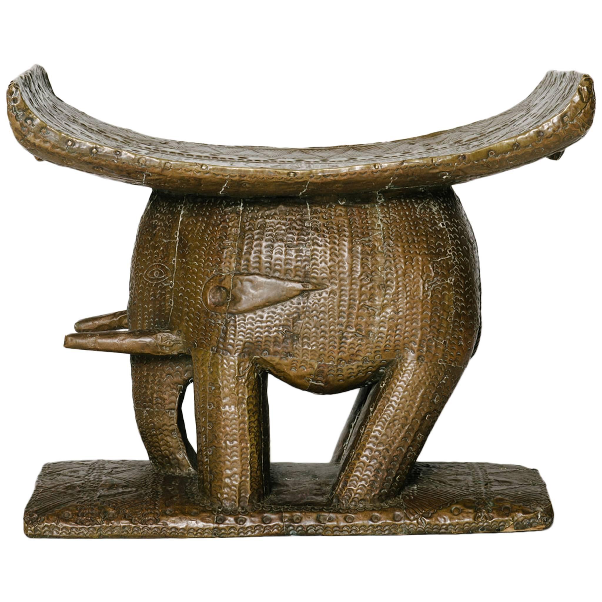 Early 20th Century Ghana Hammered Bronze Elephant Seat