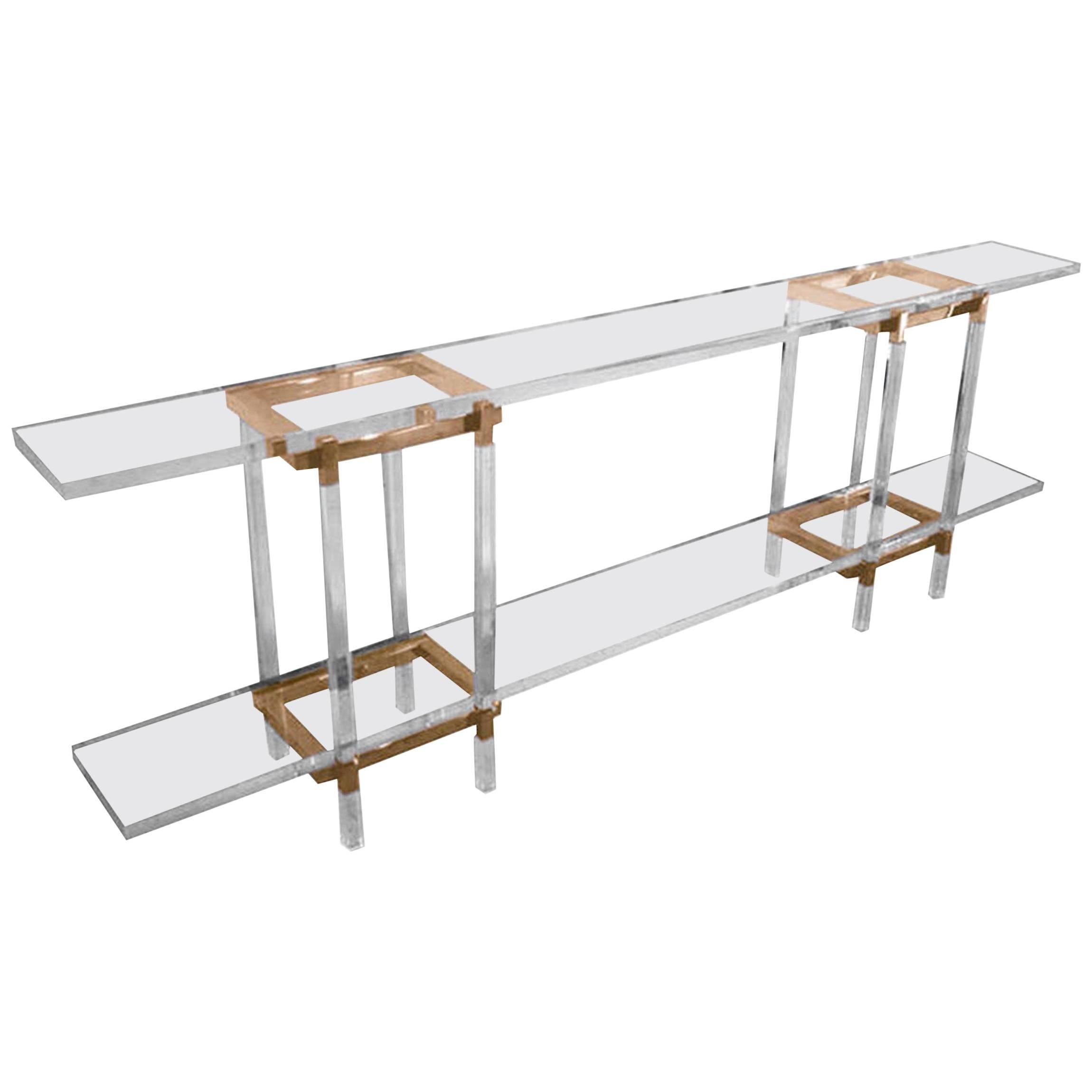 Charles Hollis Jones "Metric" Console Table in Lucite and Brass