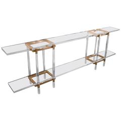 Charles Hollis Jones "Metric" Console Table in Lucite and Brass