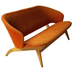 Early Jens Risom for Knoll Maple and Wool Settee, 1940s