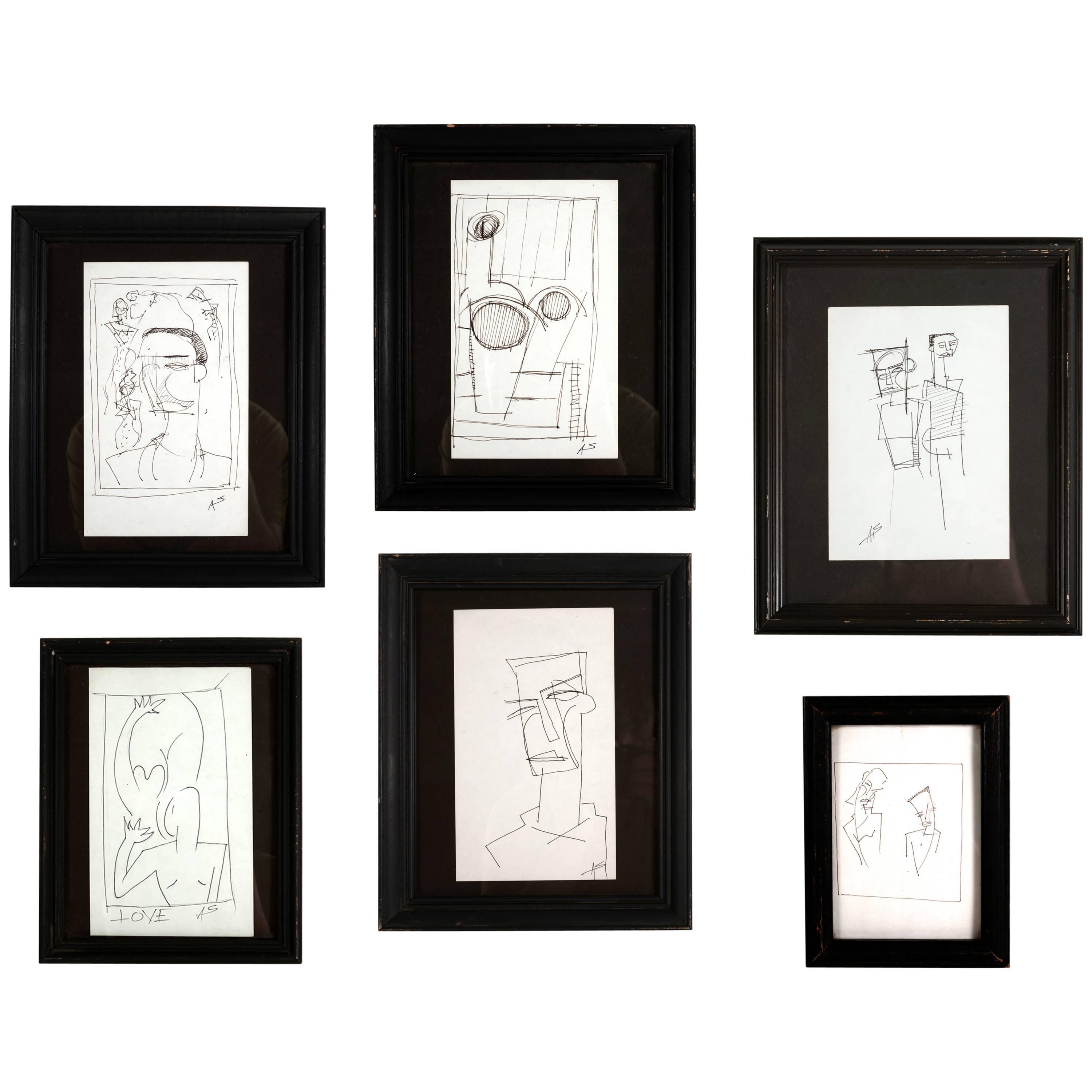 Set of Six Framed Line Drawings