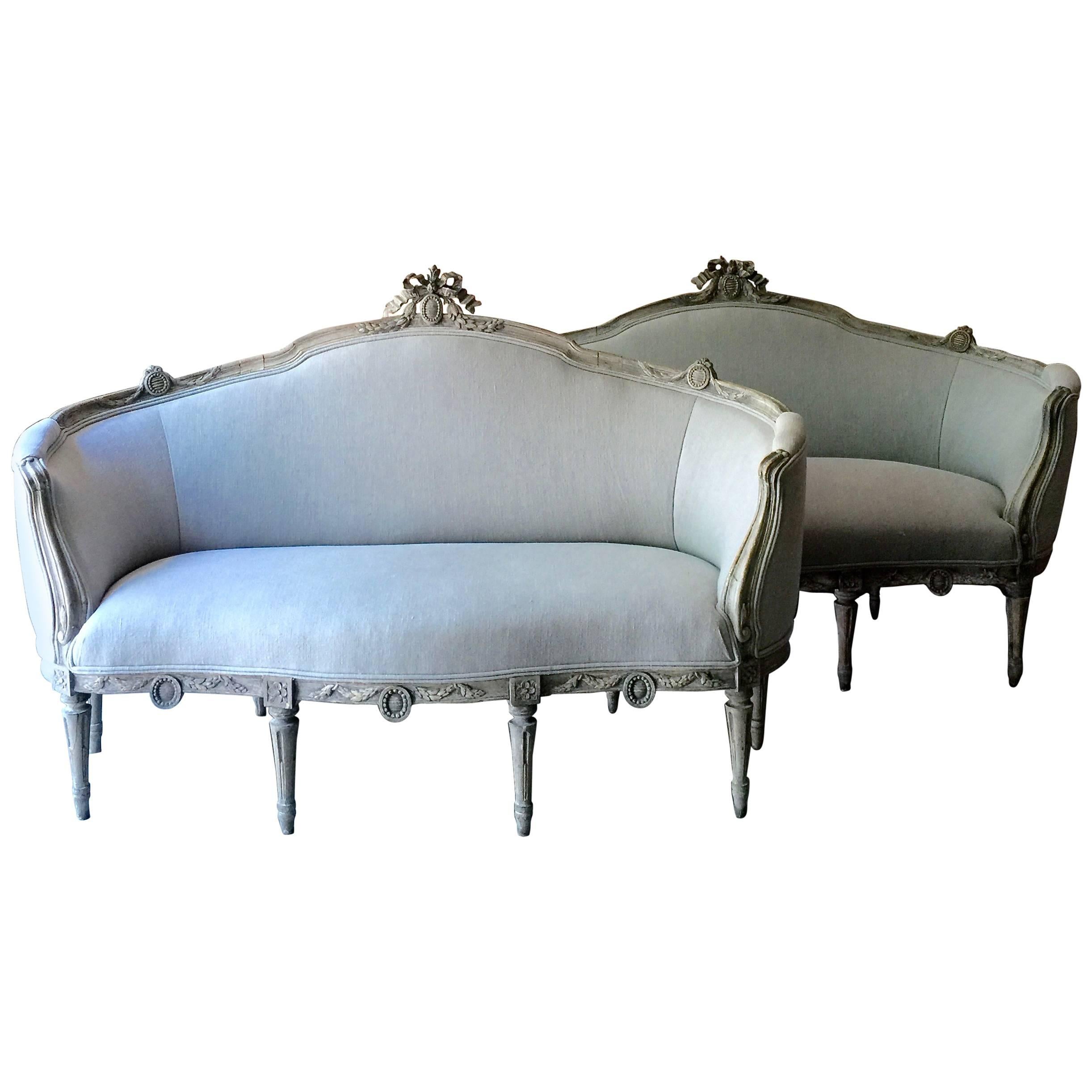 Pair of Decoratively Carved Swedish Gustavian Style Sofas