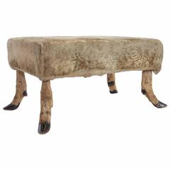 Antique Deer Hoof and Leather Foot Stool