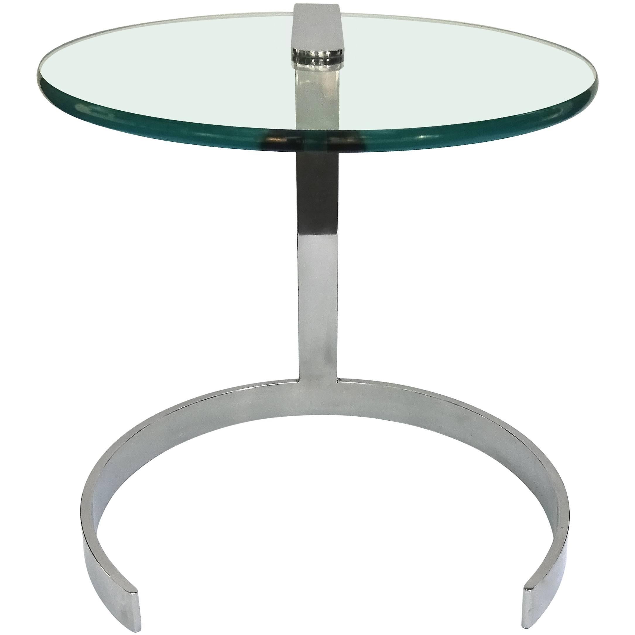 Sleek 1970s Pace Collection Chrome and Glass End Table For Sale