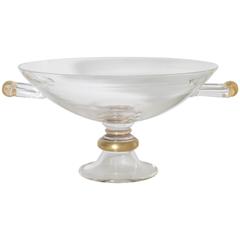 Clear Cenedese Compote with Handles and Brass Detail, circa 2000