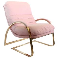 Stylish Milo Baughman Style Brass Lounge Chair