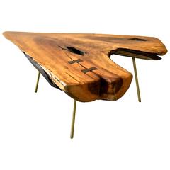 Mid-Century Modern Live-Edge Reclaimed Walnut Cocktail Table