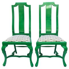 Chic Pair of 1970s Neo-Baroque Lacquered Hall Chairs 5