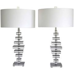 Pair of Sculptural Mid-Century Stacked Lucite Table Lamps 11
