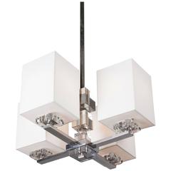 Four-Arm Nickel and Crystal Chandelier by Jacques Adnet, French, 1930s 8