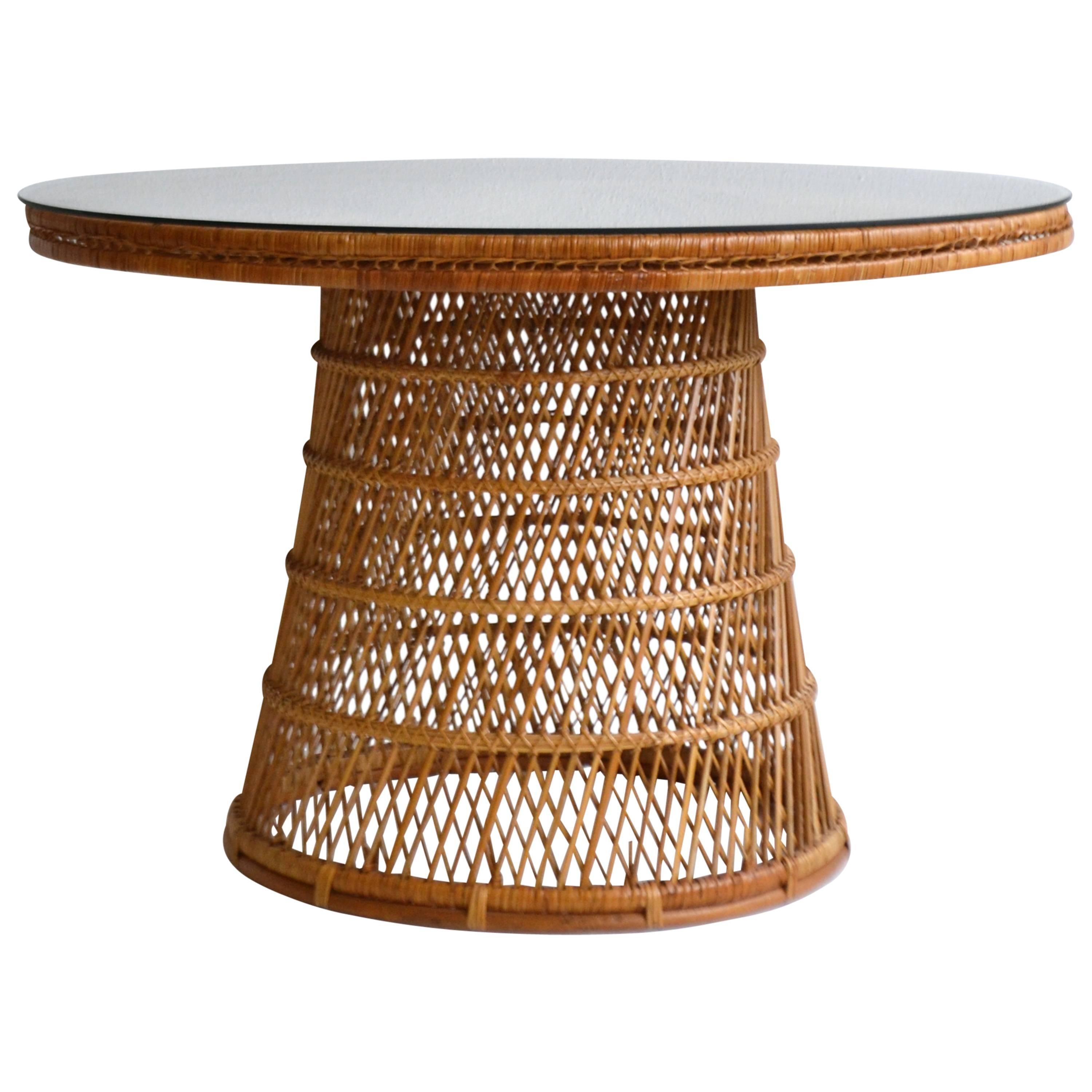 Mid-Century Woven Rattan Center Hall Table/Game Table For Sale