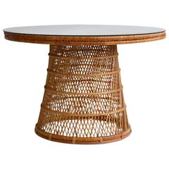 Mid-Century Woven Rattan Center Hall Table/Game Table