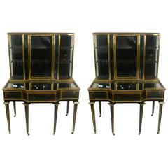 Pair of Brass-Mounted and Ebonized Display Cabinets