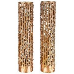 Large Brutalist Copper Candleholders Attributed to Marcello Fantoni